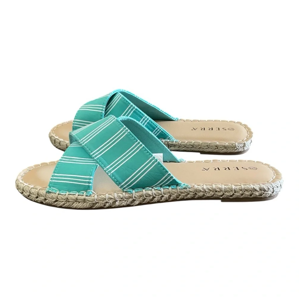 💖 5 for $25 💖 Serra Turquoise Green and White Striped Espadrille Sandals